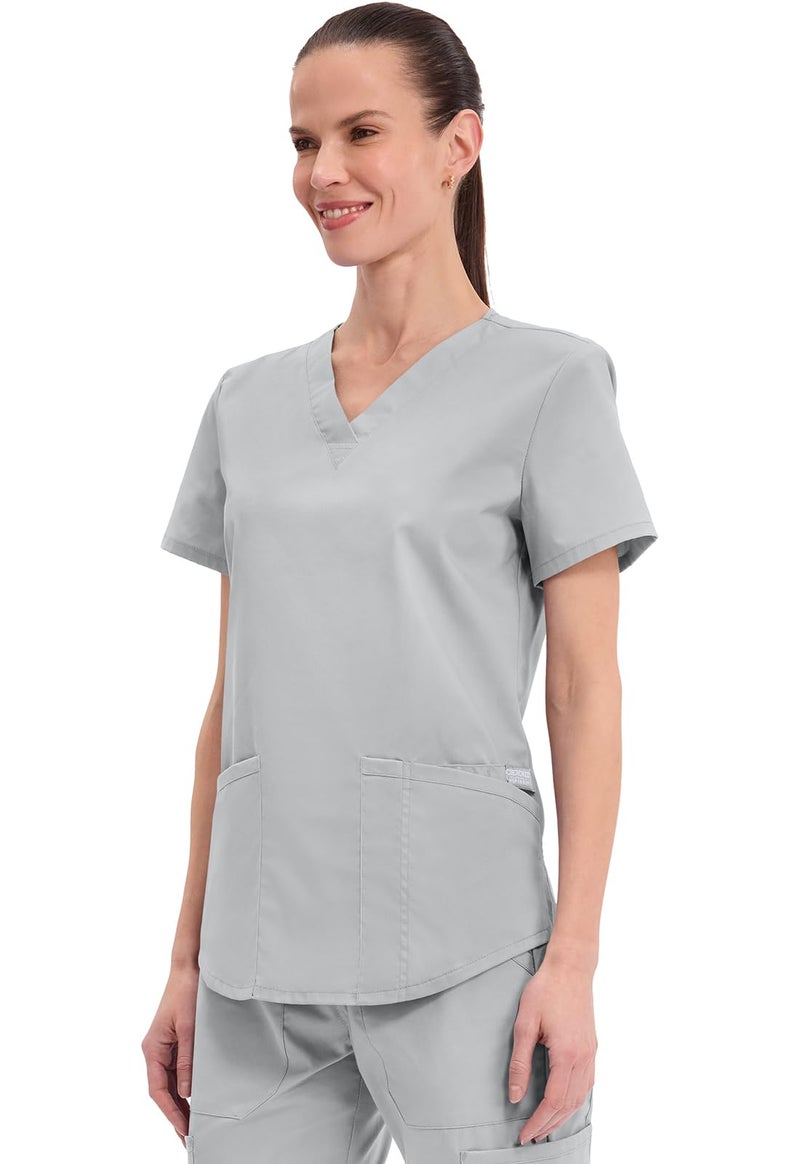 CHEROKEE Workwear Professionals Women Scrubs Top V-Neck WW665, M, Grey - Image 3